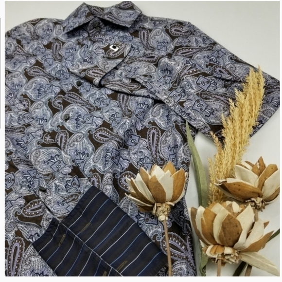 NEW Banana Republic Men's Cuffed Purple Brown Paisley Shirt S - Picture 7 of 7